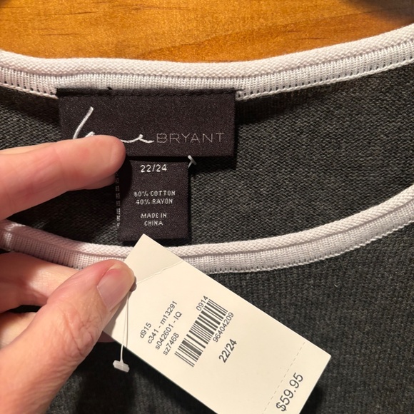 Lane Bryant 3/4 Sleeve Striped Color Block Sweater Gray White Size 22/24 NWT - Picture 4 of 5